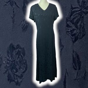 Laura Ashley Floral Maxi Dress 10 Navy Blue v neck vintage long column straight